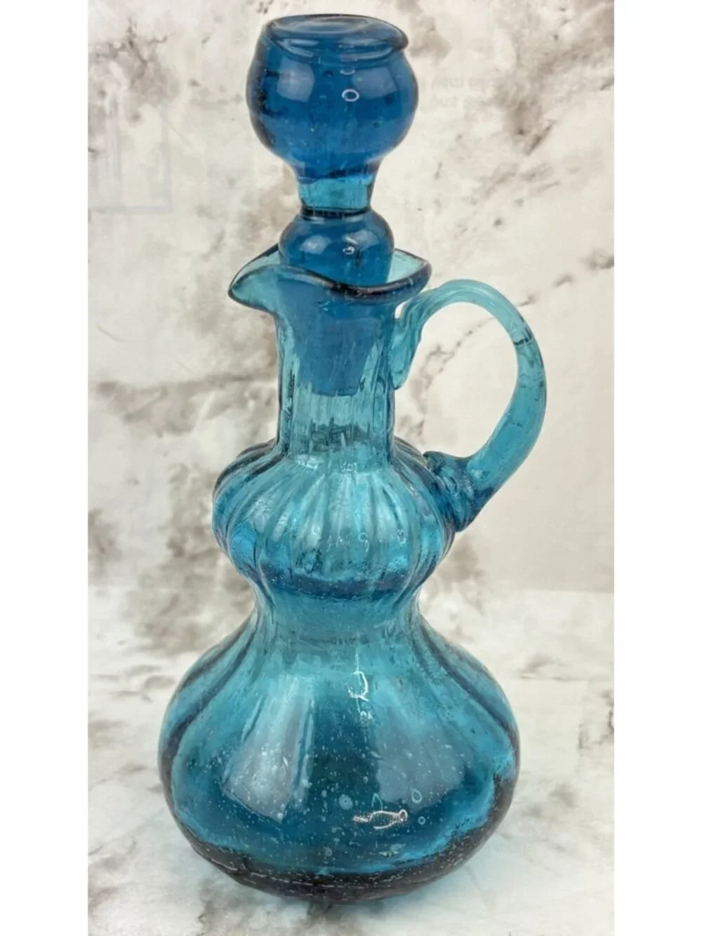 *Small Blue Glass Bubble Mini Genie Bottle 5 3/4